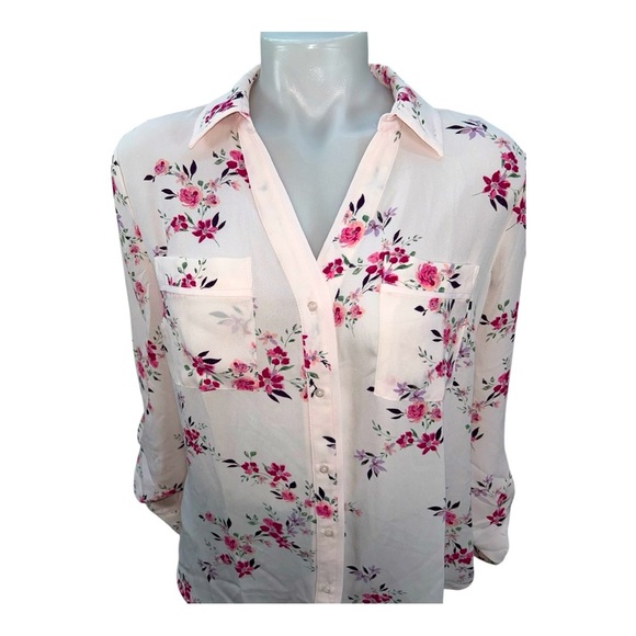 Candies Long Sleeve Pink, Purple, Green Burgundy Floral Size M Button-Up Blouse - Picture 7 of 10